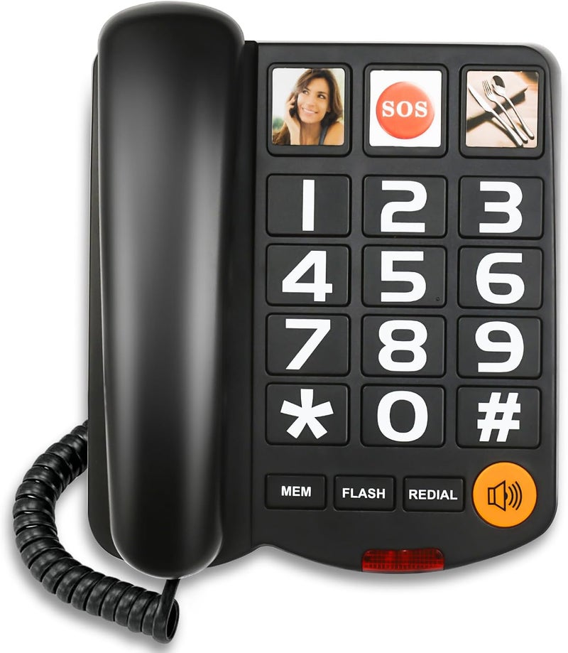 Sangyn Landline Phones for Seniors with Large Button Corded Telephone for Home with Amplified Loud Ringer Volume Adjustable One-Touch Dialing Big Button Telephones for Visually Hearing Impaired,Black - Image 1